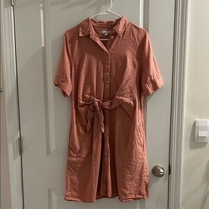 Tommy Hilfiger Dusty Rose Tie-Front Midi Shirt Dress